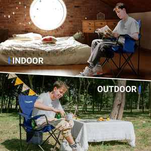 KingCamp Padded Oversized Folding Chair with Cupholder, Cooler, and Pocket, Blue