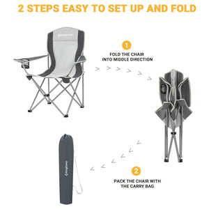 KingCamp Portable Folding Chair with Mesh Cup Holder and Carry Bag, Black/Gray (2 Pack)