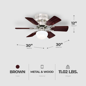 Westinghouse Petite 30 Inch 6 Blade Ceiling Fan with Dimmable LED Light Fixture