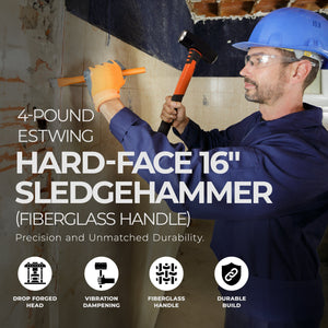GROZ 4 Pound Head Hard Face Sledge Hammer with 16 Inch Fiberglass Handle