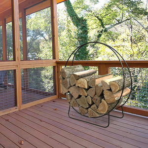 Panacea 40 Inch Thick Tubular Steel Hoop Style Log Rack for Wood Stacking, Black