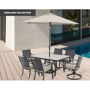 Four Seasons Courtyard 9' Round Sling Fabric Highland Market Umbrella, Gray