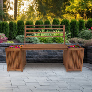 Leigh Country Multifunctional Durable Hardwood Bench with Planter Boxes, Tan