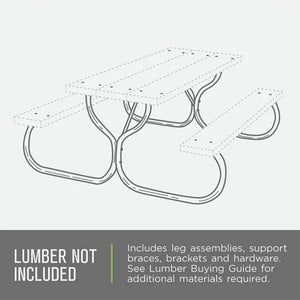 Jack Post Fiesta Charm Outdoor DIY Steel Frame for Wooden Picnic Table, Black