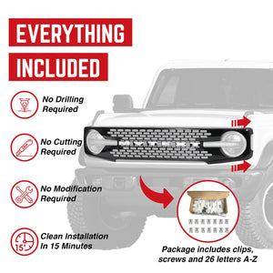 AMERICAN MODIFIED Armor Grille w/DIY Letters for 21-23 Ford Bronco, Glossy Black