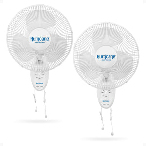 Hurricane Supreme 12 Inch Oscillating 3 Speed Portable Wall Mount Fan, 2 Pack