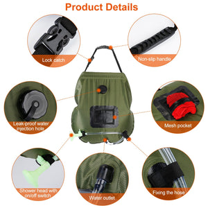 5Gal Solar Heating Camping Shower Bag w/ Removable Hose And Shower Head Portable Shower Bag for Beach Traveling Hiking