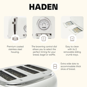 Haden Dorset 4 Slice Wide Slot Stainless Steel Toaster, Ivory & Chrome