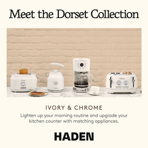 Haden Dorset 4 Slice Wide Slot Stainless Steel Toaster, Ivory & Chrome