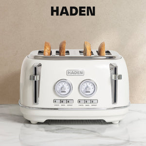 Haden Dorset 4 Slice Wide Slot Stainless Steel Toaster, Ivory & Chrome