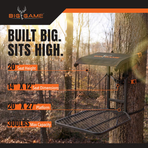 Big Game Captain Steel Hang-On Treestand with 14" x 12" Flip-Back Seat, Black