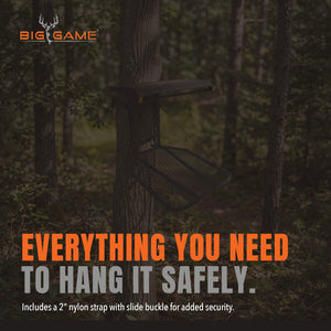 Big Game Captain Steel Hang-On Treestand with 14" x 12" Flip-Back Seat, Black