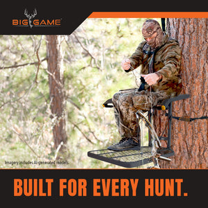 Big Game Captain Steel Hang-On Treestand with 14" x 12" Flip-Back Seat, Black
