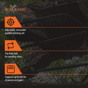 Big Game Captain Steel Hang-On Treestand with 14" x 12" Flip-Back Seat, Black