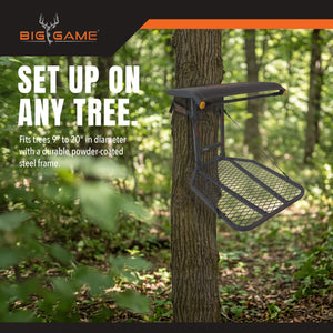 Big Game Captain Steel Hang-On Treestand with 14" x 12" Flip-Back Seat, Black