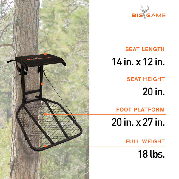 Big Game Captain Steel Hang-On Treestand with 14" x 12" Flip-Back Seat, Black