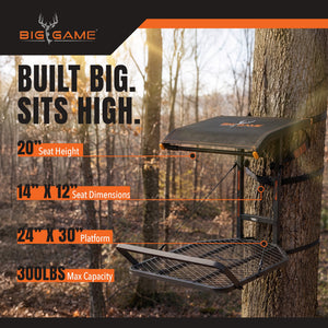 Big Game Captain XC Steel Hang-On Treestand w/14 x 8 in. Flip-Back Seat, Black