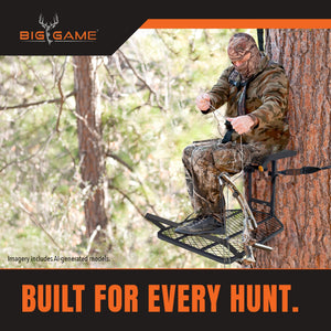 Big Game Captain XC Steel Hang-On Treestand w/14 x 8 in. Flip-Back Seat, Black
