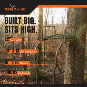 Big Game The Warrior Pro 1 Person Deer Hunting Ladder Climbing Tree Stand, Black