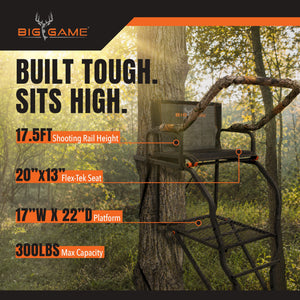 Big Game Striker XL 17.5' Ladder Treestand with Flip-Back Seat and Rail, Black