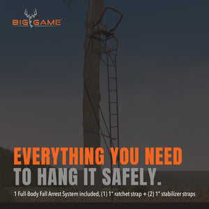Big Game Striker XL 17.5' Ladder Treestand with Flip-Back Seat and Rail, Black