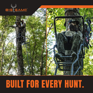 Big Game Striker XL 17.5' Ladder Treestand with Flip-Back Seat and Rail, Black