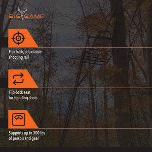 Big Game Striker XL 17.5' Ladder Treestand with Flip-Back Seat and Rail, Black