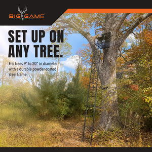 Big Game Striker XL 17.5' Ladder Treestand with Flip-Back Seat and Rail, Black