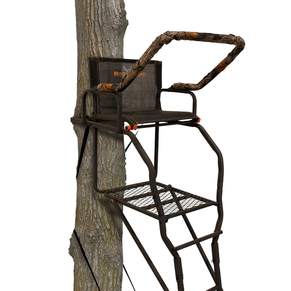 Big Game Striker XL 17.5' Ladder Treestand with Flip-Back Seat and Rail, Black