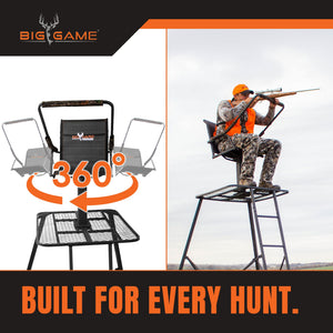Big Game The Defender 12.5 Ft Tripod Stand, Deer Hunting Ladder w/ Rotating Seat