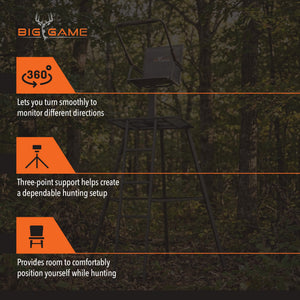 Big Game The Defender 12.5 Ft Tripod Stand, Deer Hunting Ladder w/ Rotating Seat