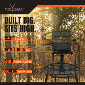 Big Game Apex 12.5 Foot Tripod Stand, Deer Hunting Ladder with Rotating Seat