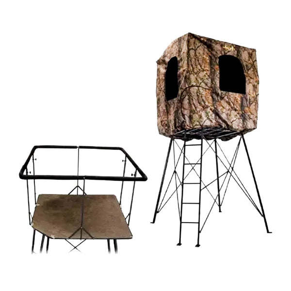 Muddy Quad Pod Hunting Stand 12 Foot Elevated Deer Blind with Camouflage Cover