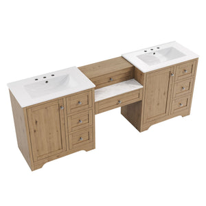 Double Sink Bathroom Vanity With Countertop, 2 Ceramic Sinks, 6 Drawers