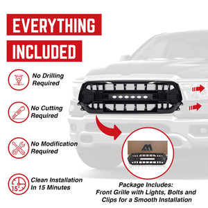 AMERICAN MODIFIED Armor Front Grille for 2019 to 2024 Dodge Ram, Glossy Black