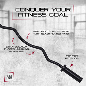 Signature Fitness Everyday Essentials Olympic Super Curl Barbell, 48 Inch, Black