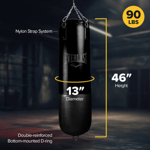 Everlast Powerlock Heavy Bag w/ Double Reinforced D Ring and Nylon Strap, Black
