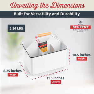 Behrens Versatile 11.5 Inch Rectangular Steel Partitioned Cleaning Caddy, White