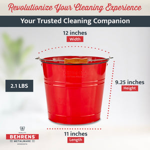 Behrens 2.75 Gallon Round Galvanized Steel Cleaning Pail with Wood Handle, Red