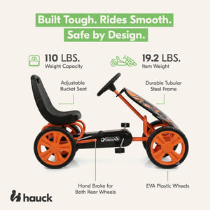 hauck Speedster Pedal Car w/ 3 Way Adjustable Bucket Seat & Steel Frame, Orange