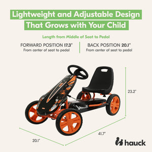 hauck Speedster Pedal Car w/ 3 Way Adjustable Bucket Seat & Steel Frame, Orange
