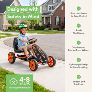 hauck Speedster Pedal Car w/ 3 Way Adjustable Bucket Seat & Steel Frame, Orange