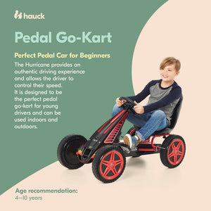 hauck Hurricane Racing Go Kart w/Low Profile Rubber Tires, Handbrake Design, Red