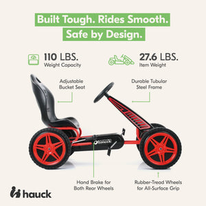 hauck Hurricane Racing Go Kart w/Low Profile Rubber Tires, Handbrake Design, Red