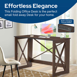 MECO Stakmore Stylish Versatile Folding Desk with Built In Outlets, Espresso - TRAPSKI
