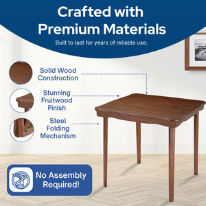 MECO Stakmore Scalloped Edge Compact Traditional Folding Card Table, Fruitwood