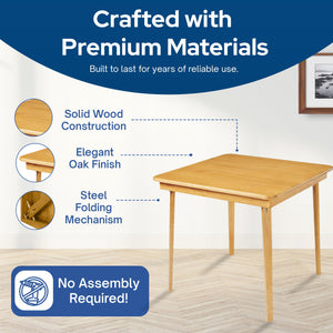 MECO Stakmore Classic Straight Edge Solid Wood Folding Card Table, Oak Frame