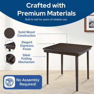 MECO Stakmore Classic Straight Edge Wood Folding Card Table, Espresso Frame