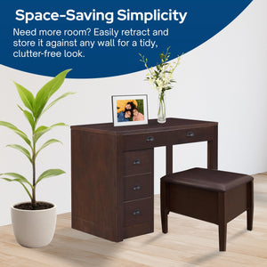 MECO Stakmore Wooden Made Expandable Desk with Ottoman and 3 Functioning Drawers - TRAPSKI