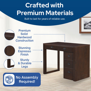 MECO Stakmore Wooden Made Expandable Desk with Ottoman and 3 Functioning Drawers - TRAPSKI